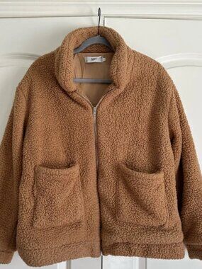 Choles Brown Teddy Sherpa Zip Up Jacket Coat Size XL